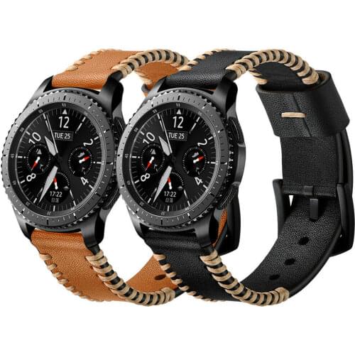 22mm Genuine Leather Stitching Strap Suitable For Samsung Galaxy 46mm\Gear S3 Watch Replacement Strap Black Brown Watchbands