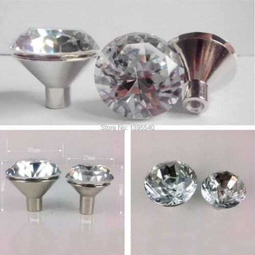 10pcs 30mm Crystal Cabinet Drawer Knobs Furniture Hardware Dresser Glass Handles Closet Wardrobe Pulls Cupboard Shoes Box Knobs