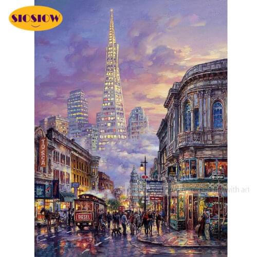 SIOSIOW 5d Diamond Painting Night City Street Full Square Diamond Beads Embroidery Kits Landscape Mosaic Cross Stitch Decor Home
