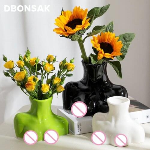 Nordic Ceramic Half Body Art Vase Living Room Flower Arrangement Container Sculpture Ornaments Home Decoration Accessories