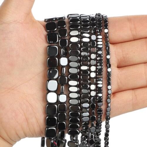 Oblate Square Natural Stone Beads Cube Black Hematite Beads Cube Loose Beads For Jewelry Making DIY Bracelet Accessories
