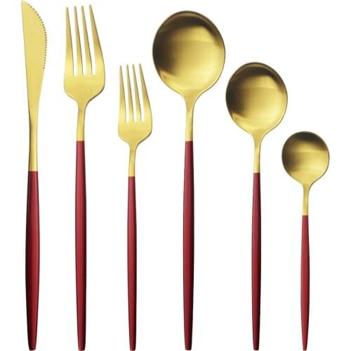 36Pcs/set Red Gold Dinnerware Cutlery Set Stainless Steel Knife Dessert Fork Tea Spoon Silverware Kitchen Flatware Tableware Set
