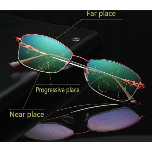 Memory Titanium Rimless Progressive Multifocal Reading Glasses Anti blue light Transition Woman myopia Hyperopia Presbyopia 1034