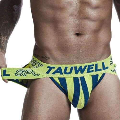 Mens Sexy Fashion Underwear Multicolor Striped Jockstrap Tight Gay Panties Breathable Low Waist Briefs Back Open Underpants