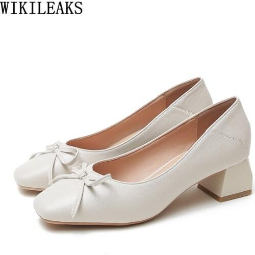 Pumps Women Shoes Chunky Heels Butterfly Knot Square Toe Heels Shoes for Women 2021 High Heels Party Shoes for Women Chaussures