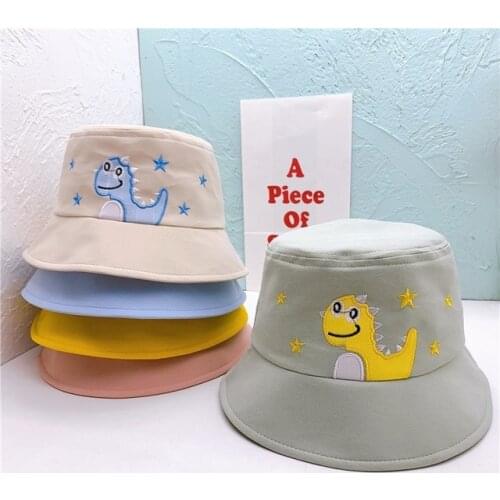 Spring and summer embroidery cotton dinosaur fisherman hat baby fashion cartoon cute outdoor shade fisherman hat