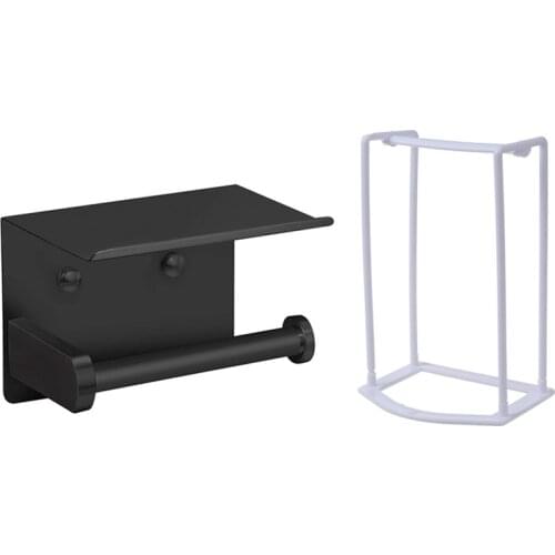 1 Pcs Clothes Hanger Stacker Holder Storage Organizer Rack(White) & 1 Set Toilet Paper Holder with Phone Shelf Black