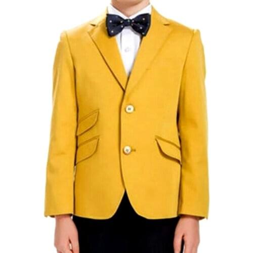 Spring Autumn New Custom Kid Fashion Handsome Lovely Lapel Slim Fit Yellow Tuxedos Wedding Party Boys Costume Blazer + Pants