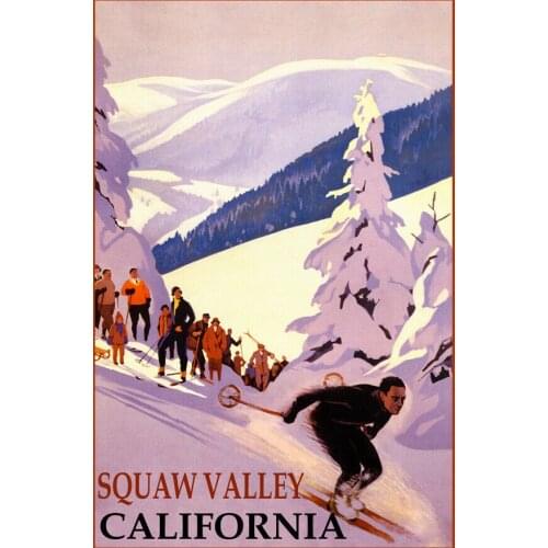 SKI SQUAW VALLEY CALIFORNIA DOWNHILL SKIING WINTER SPORT VINTAGE Art Film Print Silk Poster Home Wall Decor 24x36inch