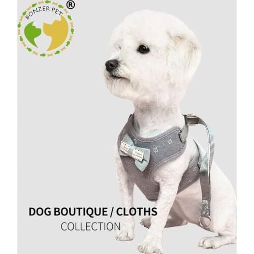 Bonzerpet Pet Harness Breathable Mesh Small Dog Vest Clothes and Leash Set Puppy Cat Vest Harness Walking Collar For Teddy