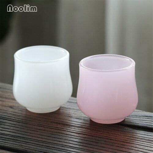 Japanese Glass Simple Small Tea Cup Pink Jade Porcelain Teacups Water Mug Tumbler Office Kung Fu Tea Set Drinkware 70ML