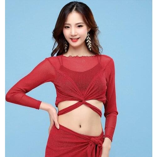 Women Practice Clothes Top Belly Dance Long Sleeve New Sexy Bellydance Oriental Dance Clothing Tops 4colour