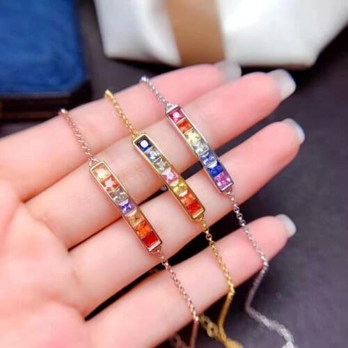 Natural Color Sapphire Real S925 Sterling Silver Rectangular Bracelet Fine Fashion Weddings Jewelry For Women MeiBaPJFS