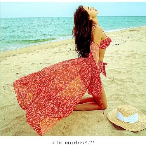 2020 Women Bikini New Split Wild Long Blouse Printing Three - Piece Floral Spandex