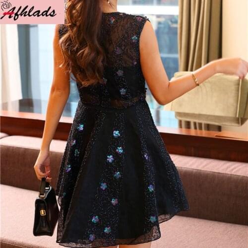 Summer Luxury Beaded Diamond Vest Dress High Quality Fashion Elegant Sleeveless Vintage Embroidery Sequin Party Mini Vestidos