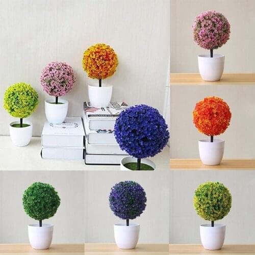 1pc Snowball Simulation Plant With Pot Green Deco Artificial Plastic Home/garden/desk Art Tree Fake Plants Greenry S E1P8