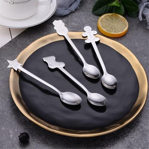 16Pcs/Lot Stainless Steel Christmas Coffee Soup Spoons Snowman Ice Cream Dessert Stirring Spoons Teaspoons Kitchen Tableware