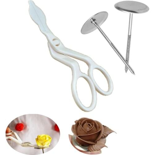 2pcs Cake Decorating Nails Stainless Steel Cake Flower Needle and Plastic Scissor Fondant Decor Flowers Lifter