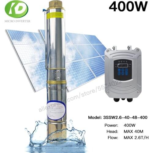 400W 3INCH DC 48V Home Solar Deep Well Water Pump Submersible Water Pump Brushless 2.6T/H 40M Head With Free Controller