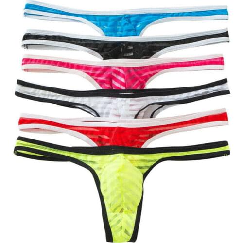 6PCS Mens Thong G String Mesh Striped Transparent Sexy Panties Lingerie T-back Micro Thong Erotic Sissy Thongs Jockstrap Cueca