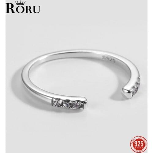 925 Sterling Silver Open Rings Classic White Zircon Oxidized Silver Ring Simple Temperament Ring for Women Fine Jewelry