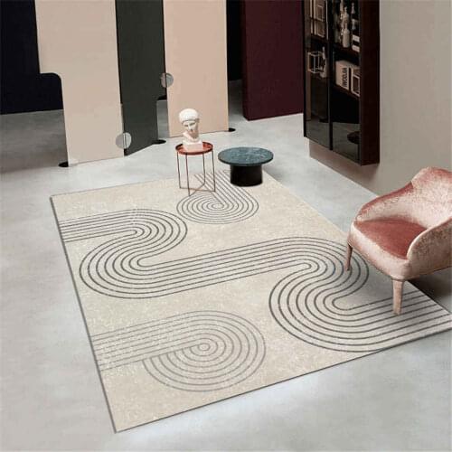 Abstract Geometric Line Beige Carpet Living Room Center Table Rug Nordic Floor Rug Non-slip Flannel Soft Sofa Carpet Washable