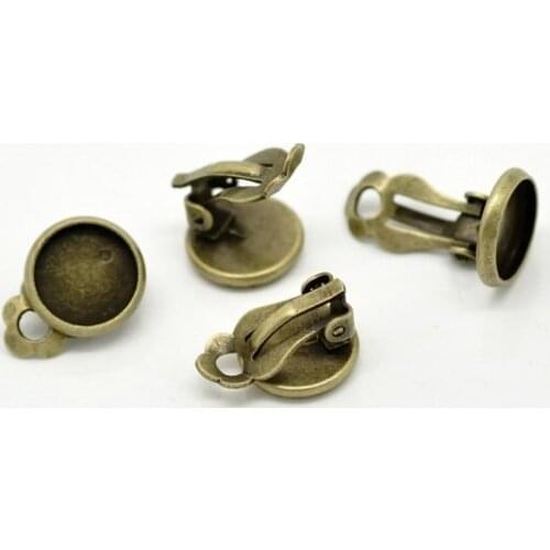 Free shipping!!! 100 pairs Bronze Tone Round Cabochon Settings Earring Clips 16x14mm(Fit 12mm),earrings Post
