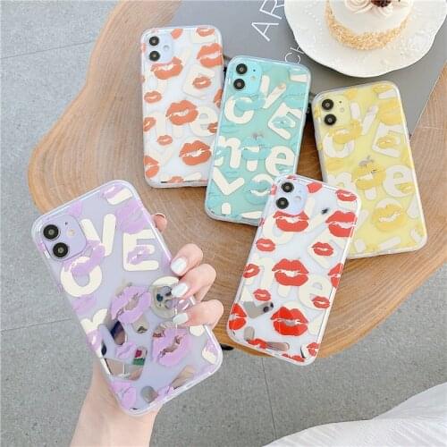 Love Shiny Mint Green Purple Cute Clear Original Color Case For Samsung S20 Ultra Laser Glitter Kiss Me Cover S20 Plus Note 10