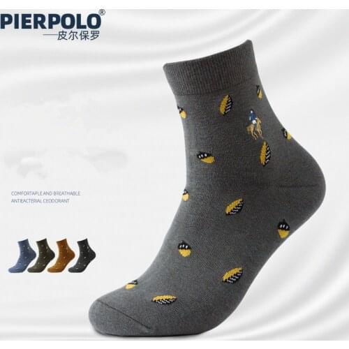 Pier Polo Brand Fashion Jacquard Embroidery Business Casual Cotton Mens Socks Autumn Winter Warm Crew Male Socks Wholesale