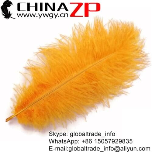 CHINAZP Factory 35-40cm(14-16inch) Length 50pcs/lot Beautiful Party Decoration Dyed Yellow Ostrich Feathers