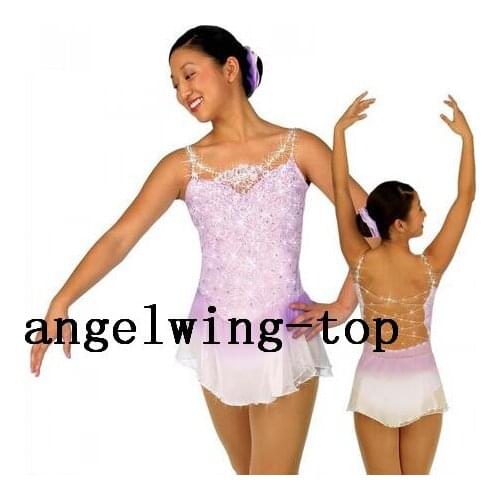 Ice skating dress children custom ice figure skating dress girls competition ice skating dresses pink no sleeves free shipping