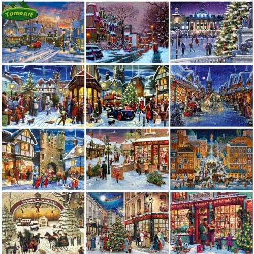 DIY 5D Diamond Painting by Number Street Picture Of Rhinestones Diamond Mosaic Winter Beaded Embroidery Landscape Decor For Home
