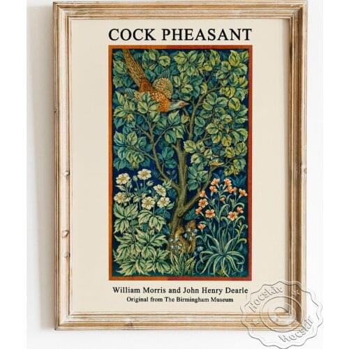 William Morris John Henry Dearle Exhibition Museum Poster, Cock Pheasant Fabrics Pattern Wall Picture, Wall Hanging Home Decor