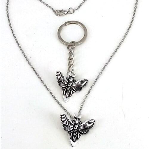 Hzew 1 pcs Ancient silver color dead head skull moth necklace hawk moth pendant necklace for women