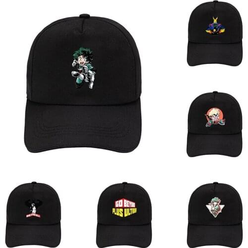 Anime My Hero Academia Black Peaked Cap Mens Womens Hats Cartoon Print Simple Baseball Cap Outdoor Sports Sun Visor Cosplay