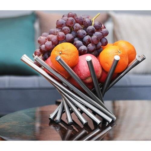 Fashion Fruit Bowl Basket Tray Storage Creative Stainless Steel Rotate Fold Plate Tray Household Strainer Kitchen Accessories