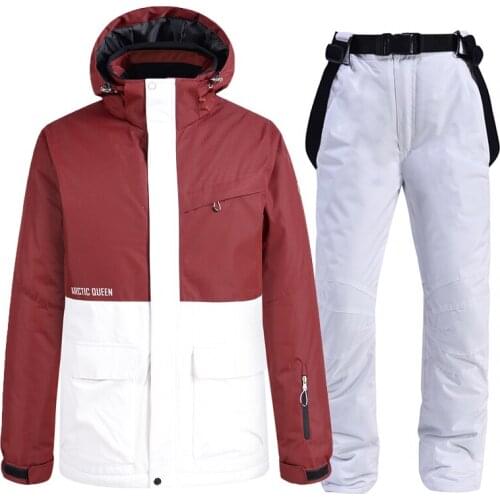 New Womens & Mens Snow Suit Sets Snowboard Clothing Waterproof Costumes Winter Outdoor Wear Ski Jackets + Strap Snow Pants Bib