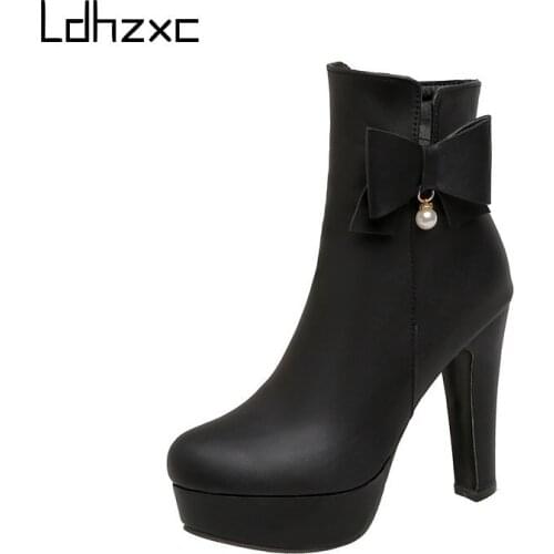 LDHZXC New Sexy Boots Women Pu Leather Autumn Boots High Heel Black Punk Style Shoes Female Footwear High Quality