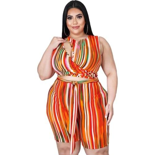 Summer Women Jumpsuit Shorts Streetwear High Waist Striped Jumpsuits Short Pants Plus Size Rompers Wholesale Dropshipping