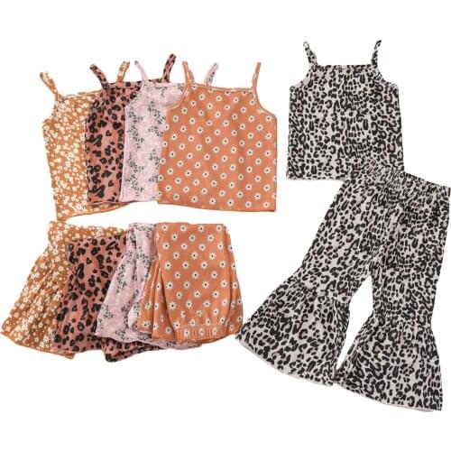 Toddler Baby Girls Summer Casual Outwear Two-piece Clothes Set Camisole and Flared Pants Trouser Children 2pcs Tracksuits