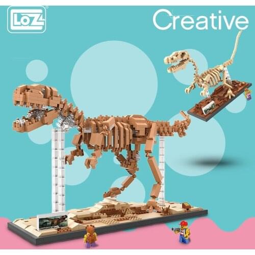 LOZ Diamond Blocks Fossil Dinosaur Jurassic Dinosaurus Toys Creator Velociraptor Model Figure Dinosaur Museum DIY Bricks 9026