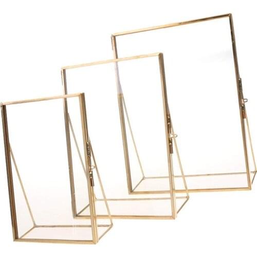 Best Simple Antique Rectangular Freestanding Transparent Glass Photo Frame for Home Decoration - Gold