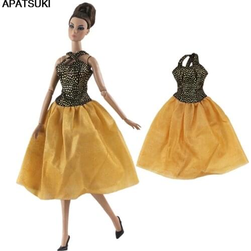 Gold Brown Fashion Short Dress For Barbie Doll Clothes Outfits Party Princess Gown For Barbie Doll Accessories 1/6 Child Toy