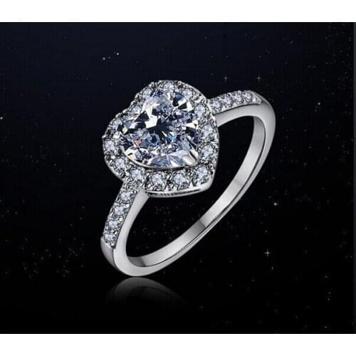 Fashion Jewelry Sexy ladys heart Gem 5A Zircon stone Silver color Wedding Party Ring Sz 5-10 Free shipping Gift