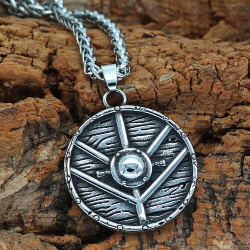 Men Norse viking Shield Compass Talisman Pendant necklace stainless steel with viking gift bag