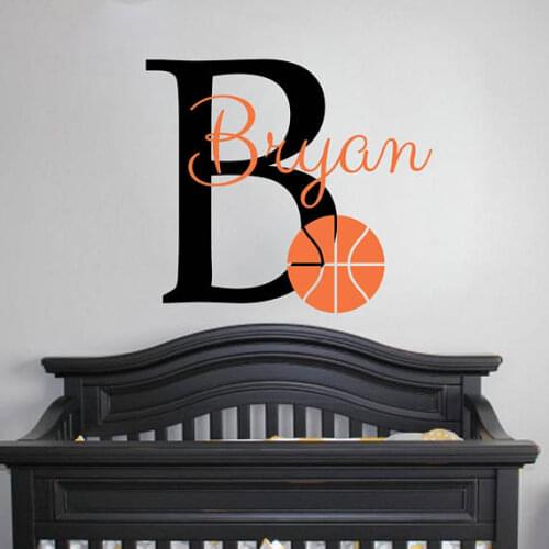 Customized Name Basketball Wall Decal For Kids Room- Nursery Boys Name Baby Wall Decal - Art Name Vinyl Wall Sticker YY682