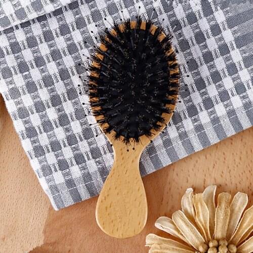 Natural Boar Bristle Hair Brush Anti-static Paddle Hairdressing Scalp Massage Comb Beech Wooden Handle Hairbrush Styling Tools