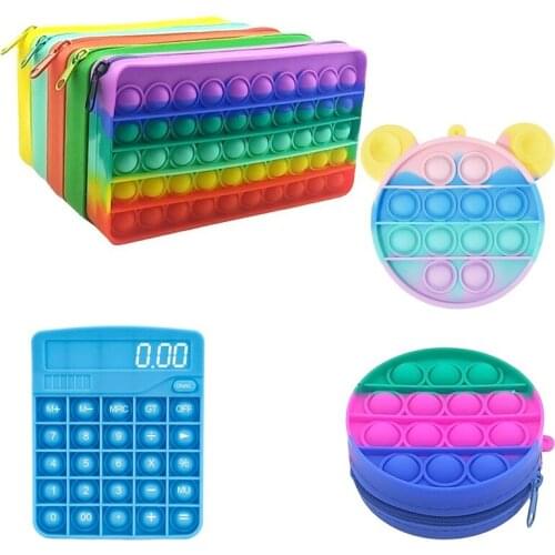 New Push Bubble Fidget Toys Pencil Case Wallet Calculator Silicone Squeeze Antistress Soft Squishy Kids Children Toy Gifts