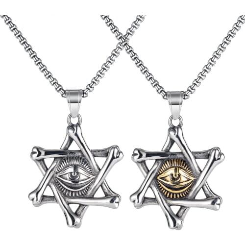 FATE LOVE Israel Star of David Hexagon Pendants Necklace for Men Stainless Steel Chain Fashion Mens Jewelry Style