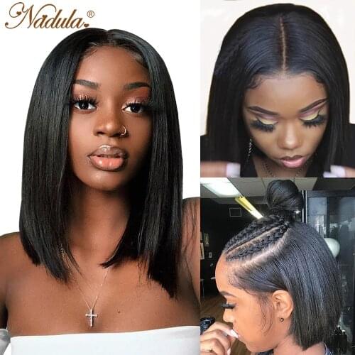 Nadula Hair 4x4 Closure Wig 150% Bob Human Hair Wig With Baby Hair Pre Plucked Bob Wig 8-12INCH Lace Closure Human Hair Wigs
